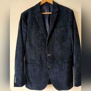 Topman Skinny Fit Thin Wale Corduroy Blazer, Navy, Size 40R